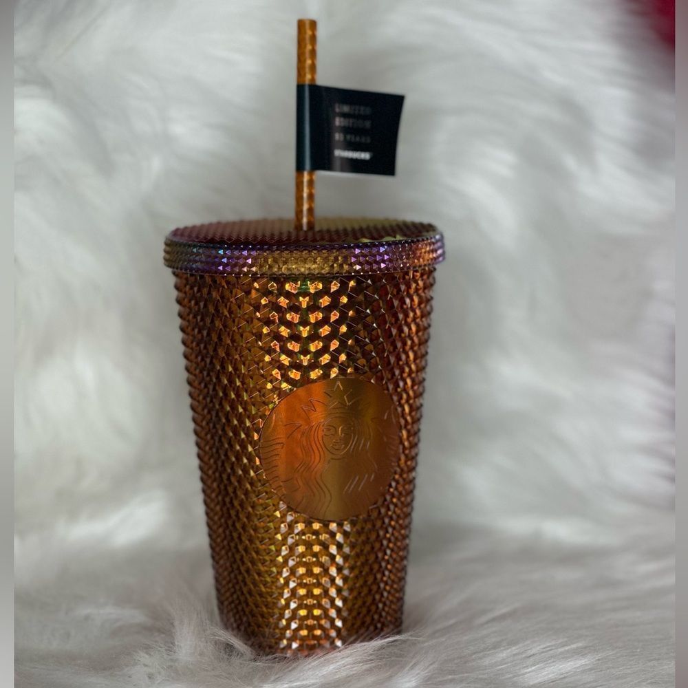 Starbucks Limited Edition 50th Anniversary Gold Studded Cold Cup Tumbler 16 Oz